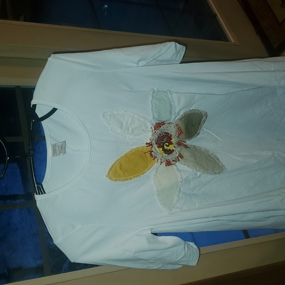 Lost Petal Linens White Short Sleeve Colorful Linen Flower Sz S Tunic Mini Dress - Picture 8 of 10